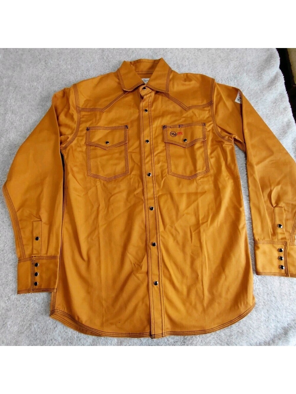 Western Welder Outfitting Orange Pearl Snap Shirt Size Medium Cotton